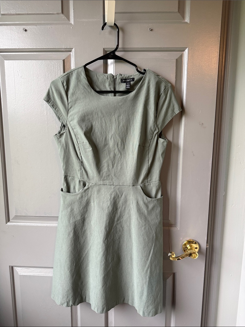 Tribal Light Sage Green Cap-Sleeve Mini Dress